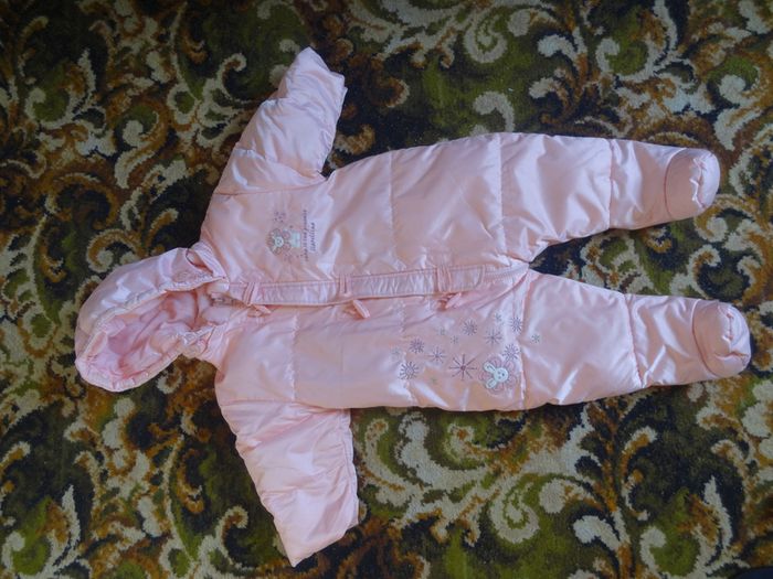 Baby girl warm winter overalls with mittens 100% down filling