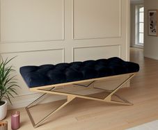 Metal-Framed Bench 100x40cm Gold Frame / Velour