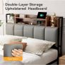 4ft6 Double Bed Frame with Storage Upholstered Headboard, LED Light & Charging Statio Image 5