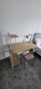 Desk with foldable chair and lamp