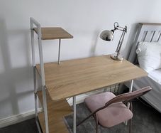 Desk with foldable chair and lamp