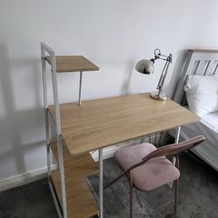 Desk with foldable chair and lamp