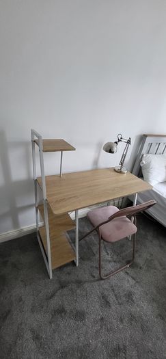 Desk with foldable chair and lamp