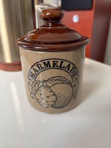 Vintage Pearson's of Chesterfield stoneware Marmalade Jar with lid with slot for spoon
