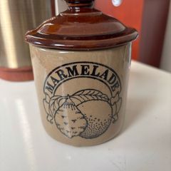 Vintage Pearson's of Chesterfield stoneware Marmalade Jar with lid with slot for spoon