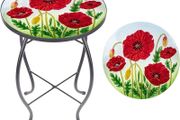 FREE P&amp;P | Outdoor Side Table - Small Mosaic Patio Table, Poppy 14 Inch Accent Round Side Table Glass Plant Stand for Garden Patio Living Room