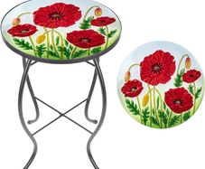FREE P&P | Outdoor Side Table - Small Mosaic Patio Table, Poppy 14 Inch Accent Round Side Table Glass Plant Stand for Garden Patio Living Room