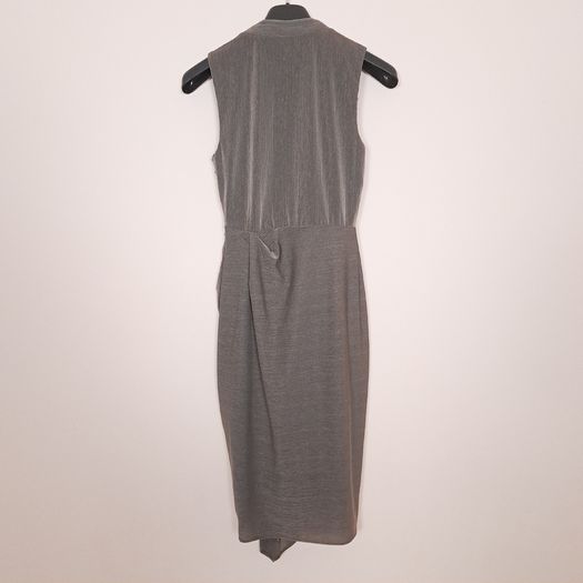 Karen Millen Taupe Grey Draped Asymmetric Wrap Sleeveless Midi Cocktail Dress 8UK/36EU
