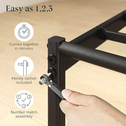 Modern 3ft Single Metal Bed Frame with Headboard (90 x 190 cm) Steel Slat Support, Easy Assembly Black