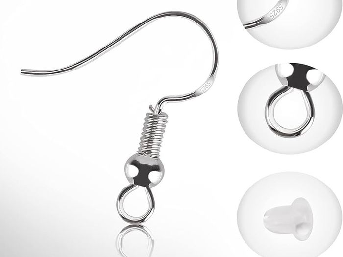 350 Pcs Earrings Making Supplies Kit 925 Silver Hypoallergenic Plated Fish Hooks Earring with Clear Earring Safety Backs Posts and Open Jump Rings