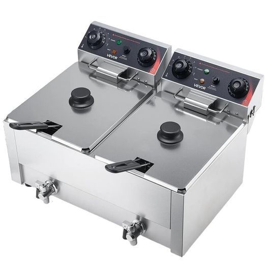 Electric Deep Fryer, Upgrade Dual Tank 14 L Oil Capacity Overheat Protection