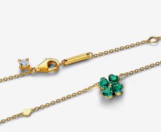 Pandora 4 Leaf Clover Gold P Pendant Necklace & Earrings Set New