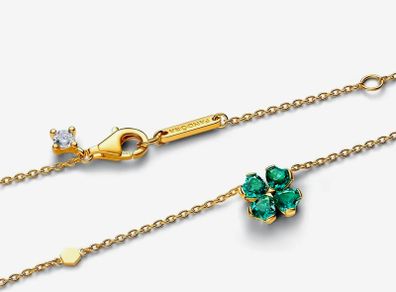 Pandora 4 Leaf Clover Gold P Pendant Necklace & Earrings Set New