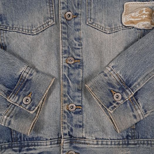 Superfly Patched Distressed Blue Denim Trucker Jacket Size L