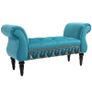 Vintage Bench Seat with Armrest and Button Tufted, Velvet Upholstered Footstool for Bedroom, Blue Image 2