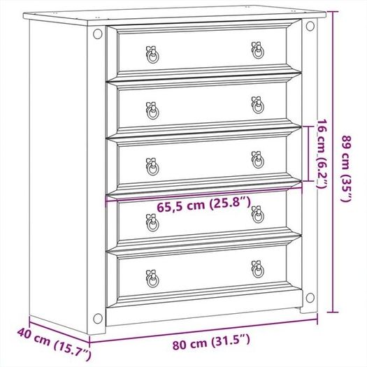 Chest of Drawers "Corona" 80x40x89 cm Solid Wood Pine