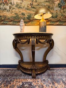 20th Century Giltwood Demilune Console Table with Shaped Marble Top