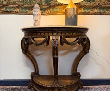 20th Century Giltwood Demilune Console Table with Shaped Marble Top