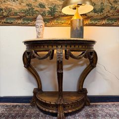 20th Century Giltwood Demilune Console Table with Shaped Marble Top