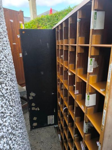 3 Original post office pigeon sorting benches