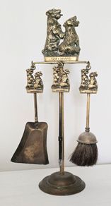 Victorian Sealyham Terrier Brass Fireplace Tool Set