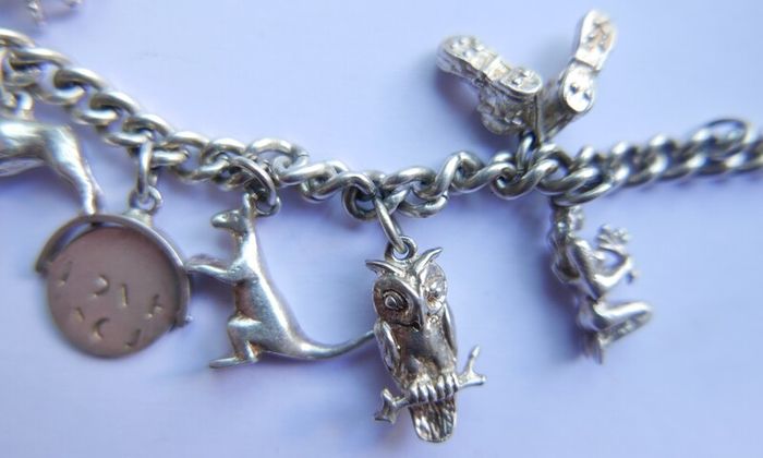 Vintage Heavy Sterling Silver Charm Bracelet length 7" - 37,9g
