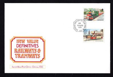 1992 Isle of Man Manx Railways and Tramways Stamp Reprints for 1991 Booklets Definitive Stamps First Day Cover (FDC)
