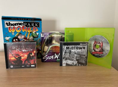Mixed PC gaming lot: official Sidewinder controller and games, incl. big-box Theme Park World