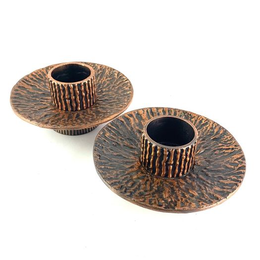 Mid Century Brutalist Bronze Candlesticks