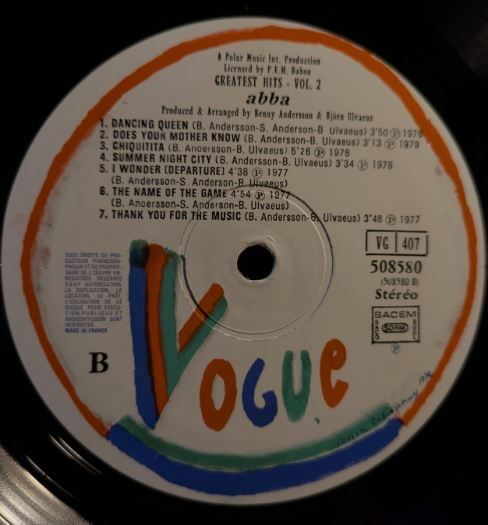 LP ABBA  Greatest Hits Vol. 2 - Vogue - 1979, French press.