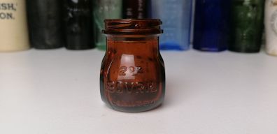 76 - Beautiful Vintage 2oz Bovril Dark Brown Glass Embossed Letters Jar