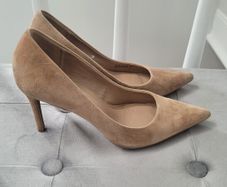 Camel suede high heels