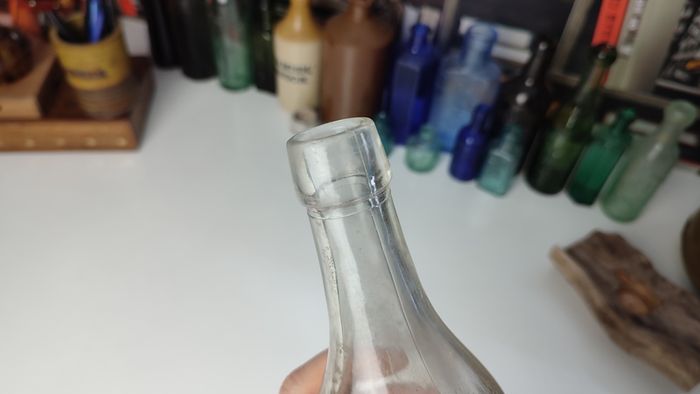 221 - John Power and Son Vintage Clear Glass Decorative Collectible Cork Top Whiskey Bottle