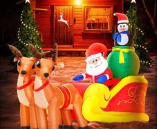 6 FT Christmas Inflatable Decoration Santa Claus on Sleigh with Reindeers and penguin ,LED Lights Holiday Blow Up Yard Decoration,for Xmas Party,Outdoor,Garden,Yard Lawn Winter Decor (FREE POSTAGE)