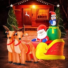 6 FT Christmas Inflatable Decoration Santa Claus on Sleigh with Reindeers and penguin ,LED Lights Holiday Blow Up Yard Decoration,for Xmas Party,Outdoor,Garden,Yard Lawn Winter Decor (FREE POSTAGE)