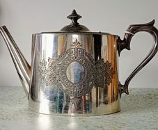 Antique Victorian James Dixon & Sons Silver Pleated Teapot.