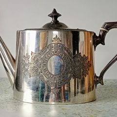 Antique Victorian James Dixon & Sons Silver Pleated Teapot.