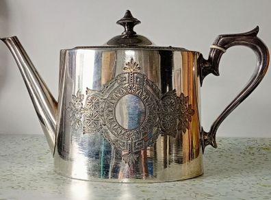 Antique Victorian James Dixon & Sons Silver Pleated Teapot.