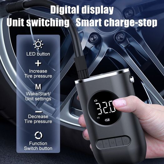 Car Motorcycle Motorbike Bicycle Ball Air Pump Portable Mini Self Propelled Electric Tire Pump Air Pump Handheld Wireless Digital Display Charging Pump