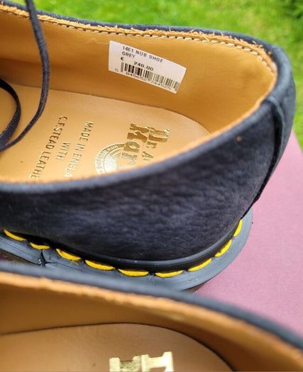 Brand New Dr Martens Made in England Grey Nubuck Leather Shoes - Size 8 UK