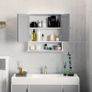 Mirror Cabinet Wall Mounted with Double Mirrored Doors, Hanging Cabinet with Cupboard and Shelf, Bathroom Wall Storage Organizer, Grey Image 2
