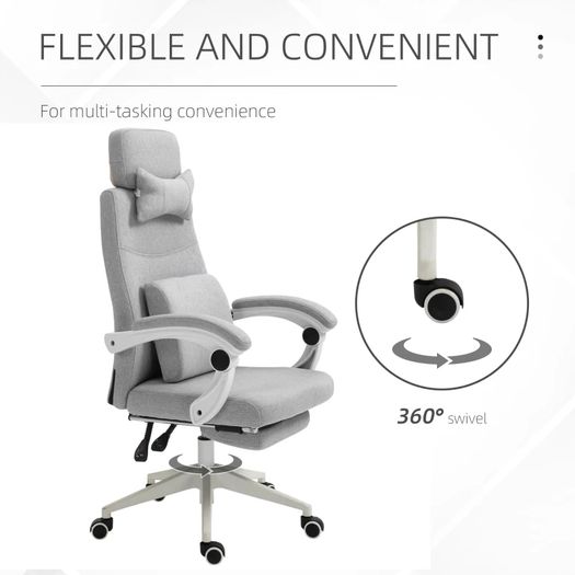 Vinsetto High Back Office Chair Reclining w/ Footrest Grey