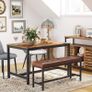 Padded Dining Bench Kitchen Bench 108 x 32.5 x 48 cm PU Cover Steel Frame for Dining Room Living Room Hallway Brown Black Image 2