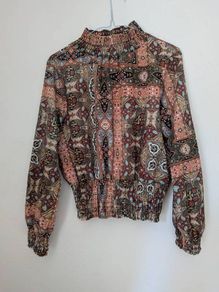 Boho Paisley Print High Neck Blouse