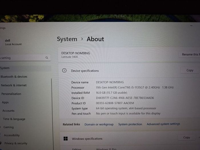 Dell Latitude 3420 Laptop,  i5 (11th gen) 16GB, 240GB, 14", Win11 pro