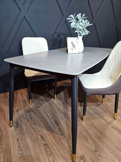 Stone/Ceramics Dining Table with Gold Ends