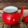 Vintage Made in Poland Red Enamel Teapot Image 6