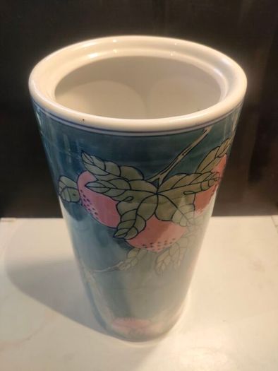 15" Early 20th Century Chinese Hand painted Cylinder Vase