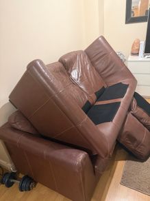 Two brown leather sofas - used condition