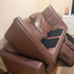 Two brown leather sofas - used condition